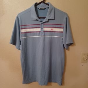 Travis Mathew Blue Polo Shirt with Red and White Stripes